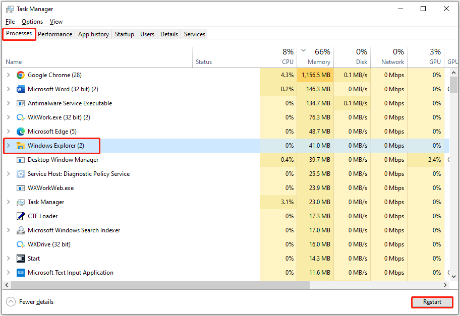 restart the Windows Explorer task in Task Manager