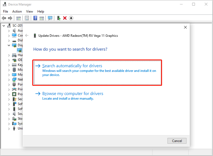 choose Search automatically for drivers