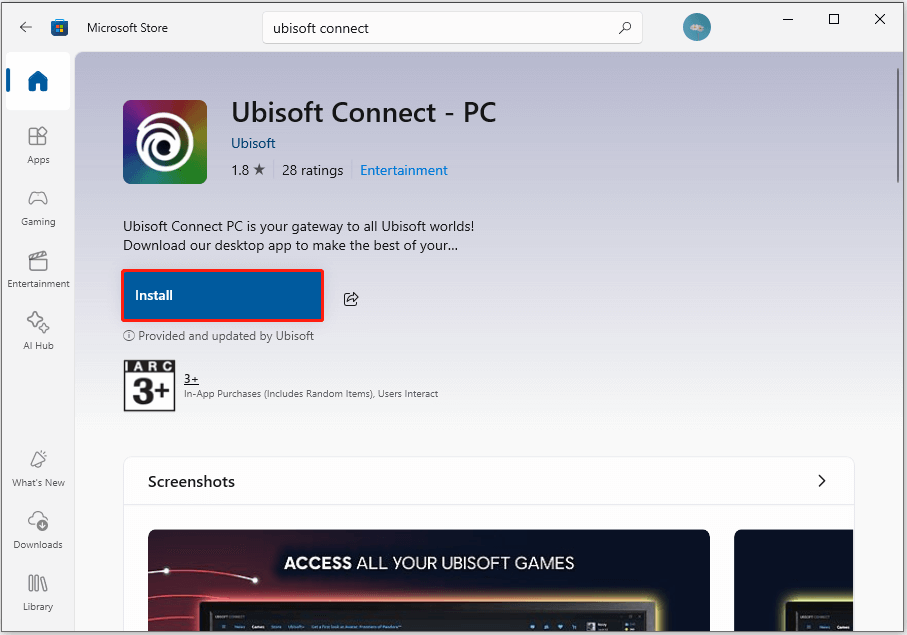 download Ubisoft Connect from Microsoft Store