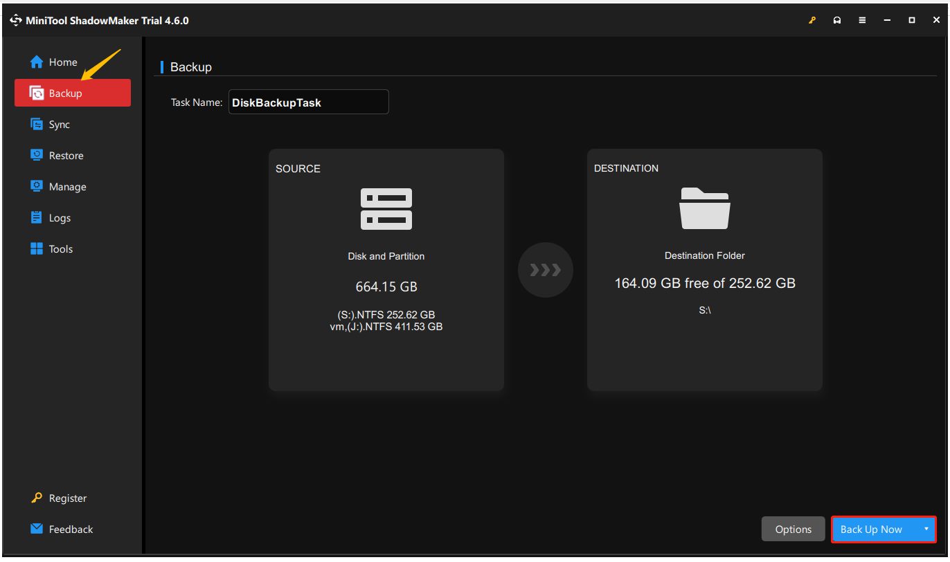 back up the SSD with MiniTool ShadowMaker