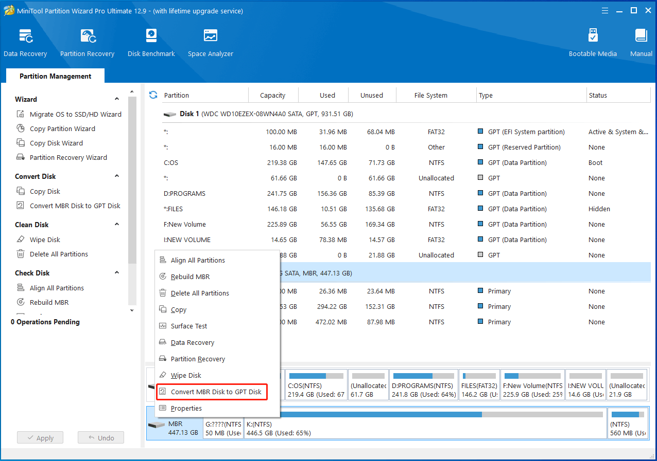 convert MBR disk to GPT disk using Partition Magic
