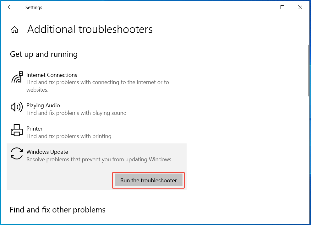 Windows 10 Update troubleshooter