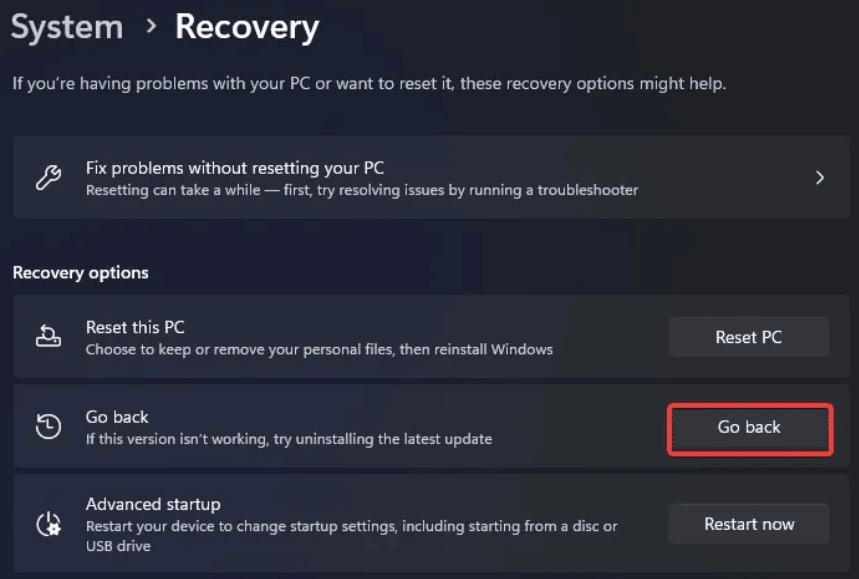 go back to previous version of Windows 11