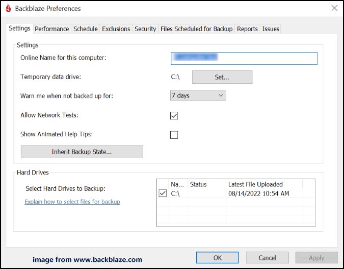 configure Backblaze preferences