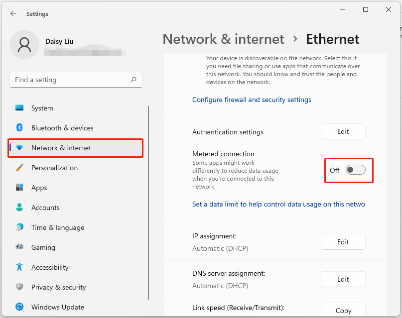 Desactivar la conexión medida.