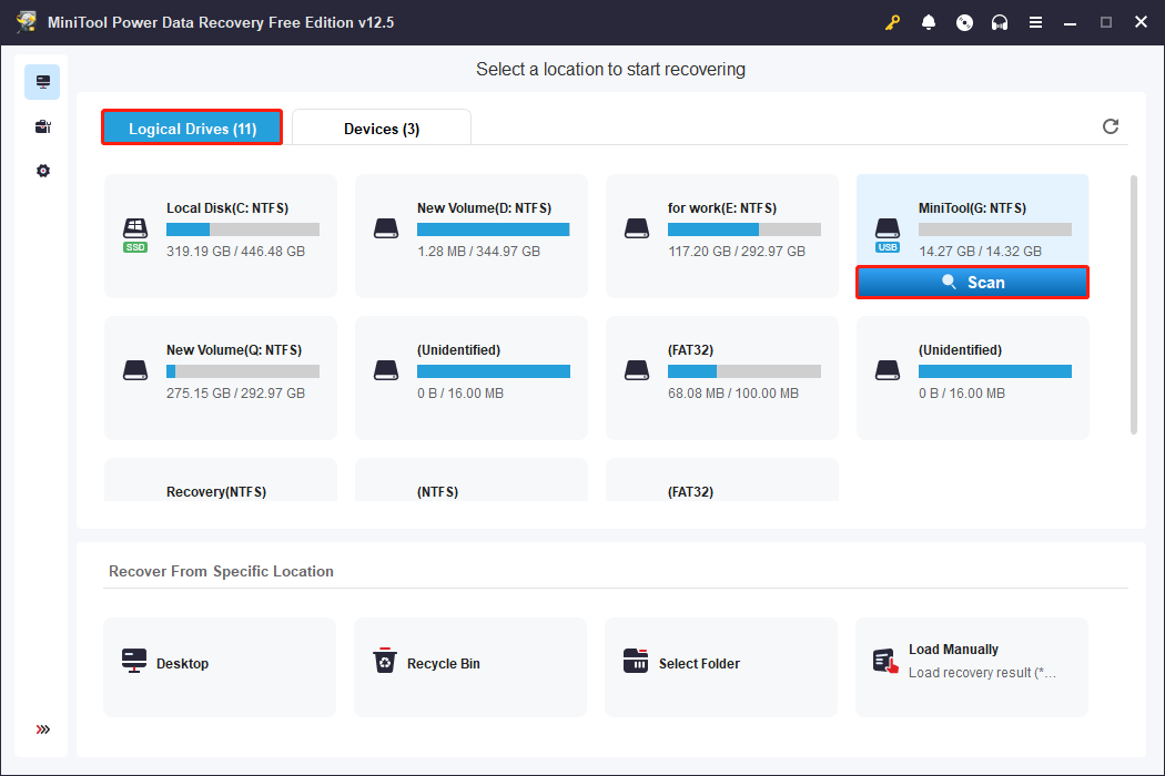 scan the CFast card using MiniTool Power Data Recovery