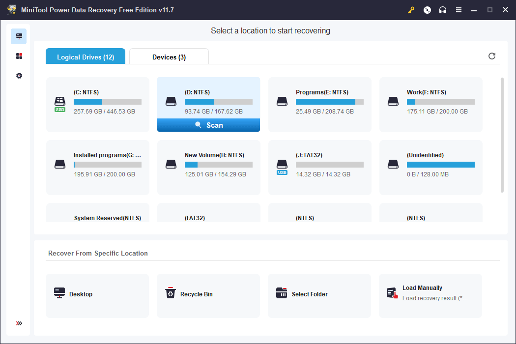 sélectionnez le lecteur D à analyser