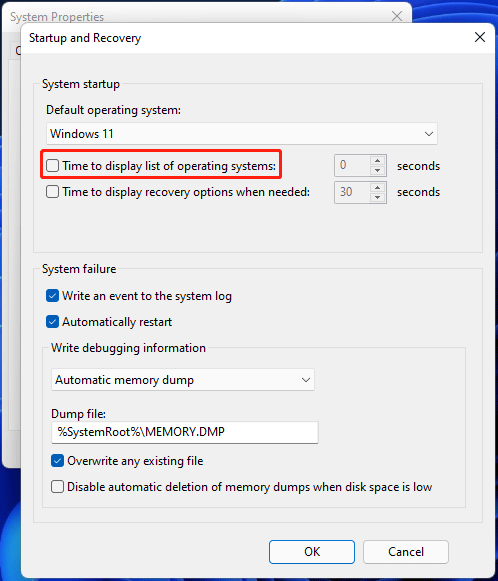 desabilitar tempo limite do menu de inicialização
