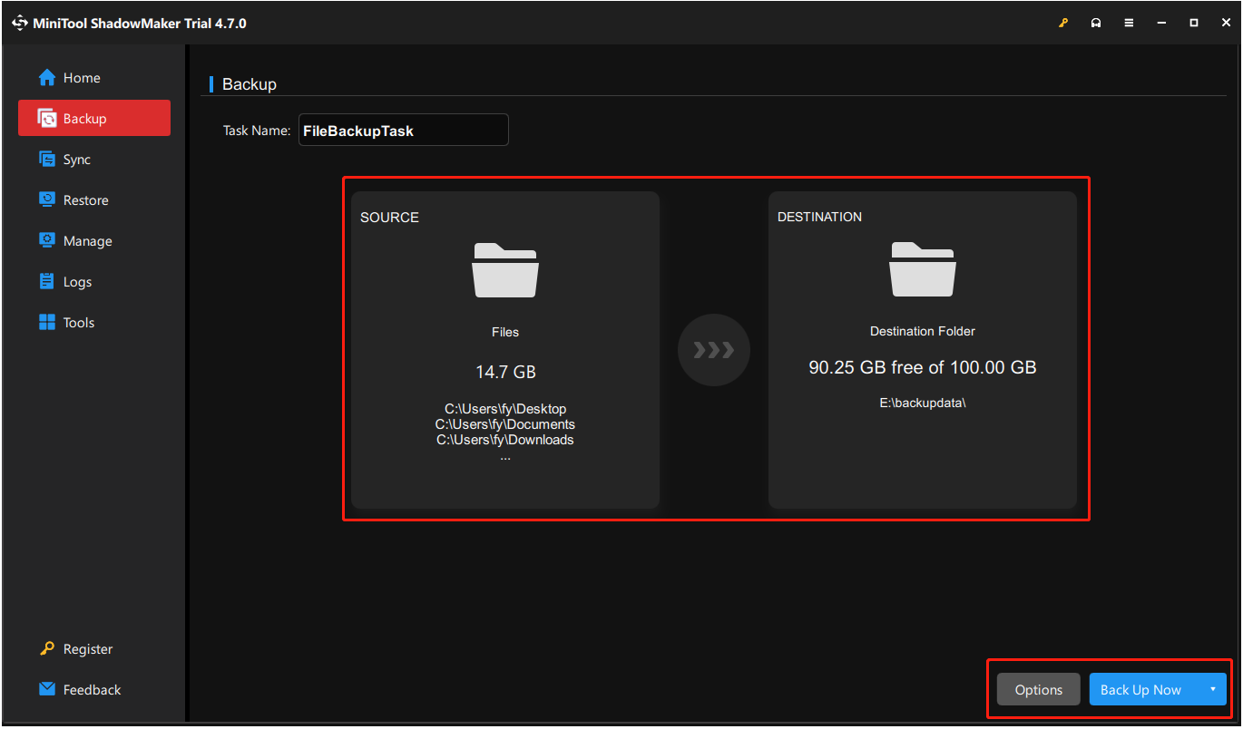 back up files in MiniTool ShadowMaker