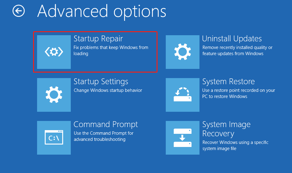 run Startup Repair from the Advanced options window