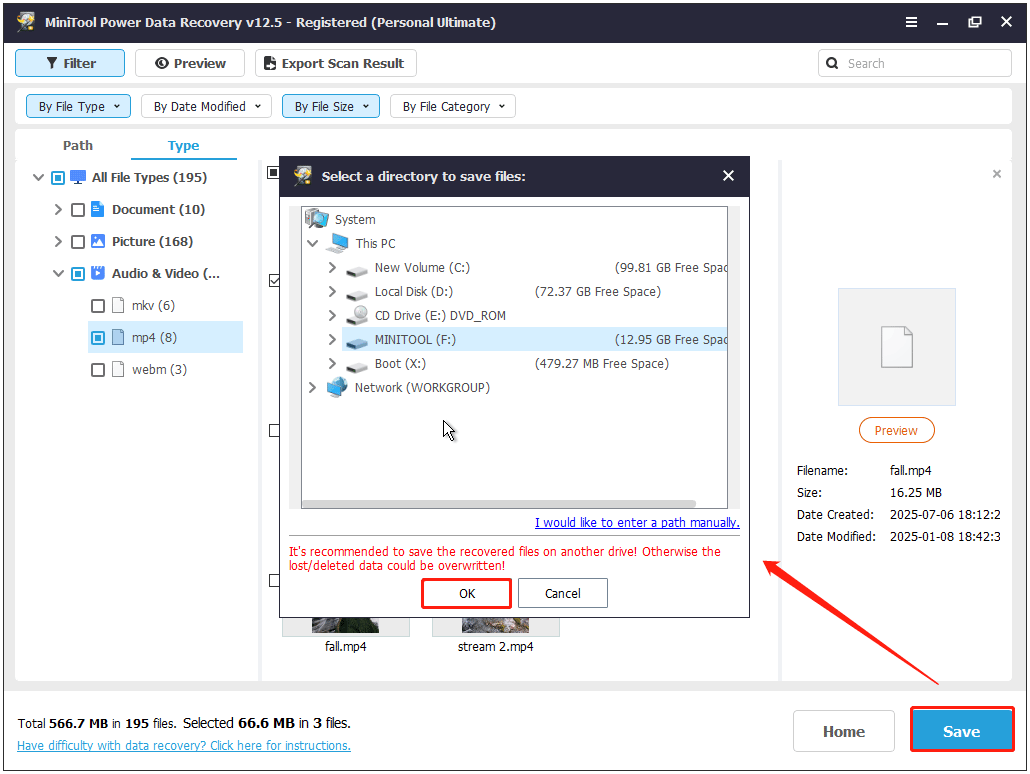 save wanted files in MiniTool Power Data Recovery