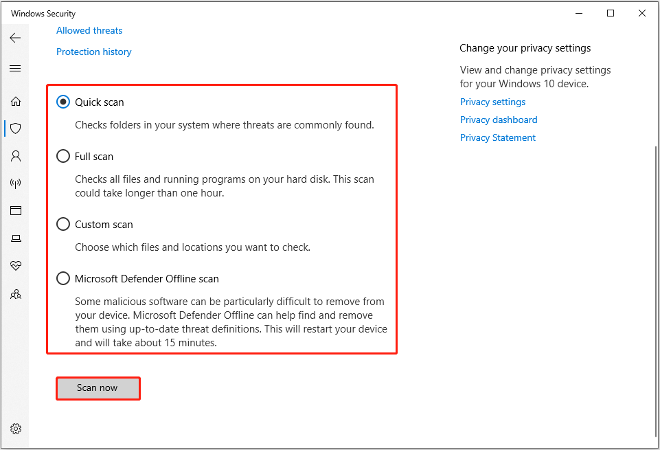 choose a scan option and start the scan process