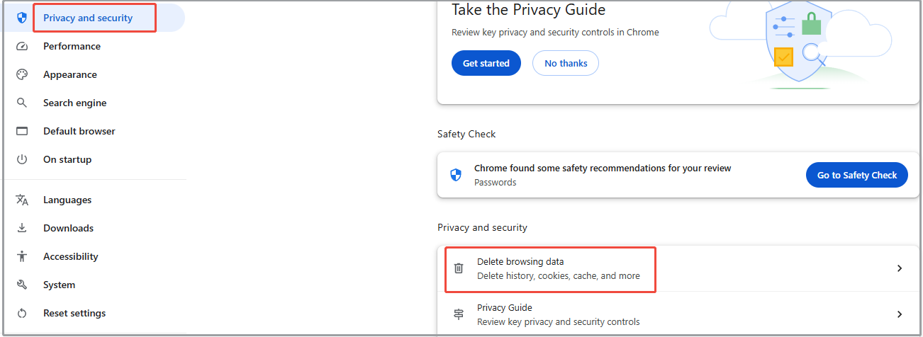 Delete browsing data
