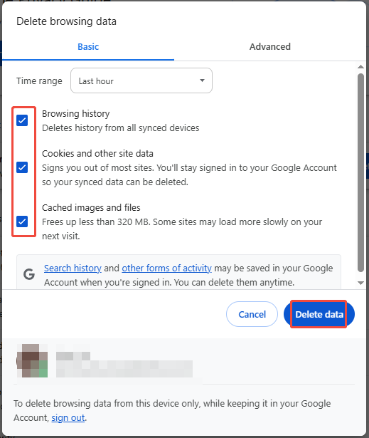 delete browsing data
