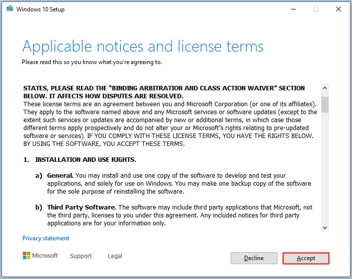 accept the license terms