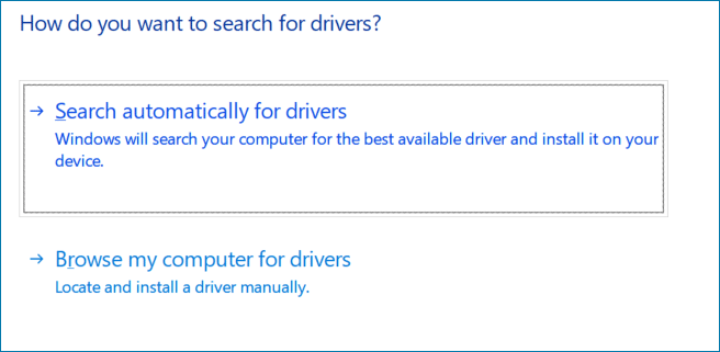 search automatically for drivers in Device Manager