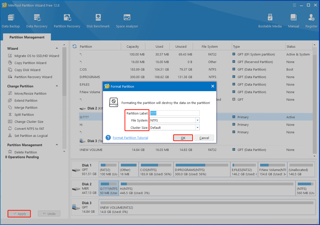executar a operação de formatação