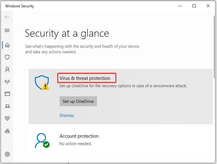 toque em Proteção contra vírus e ameaças