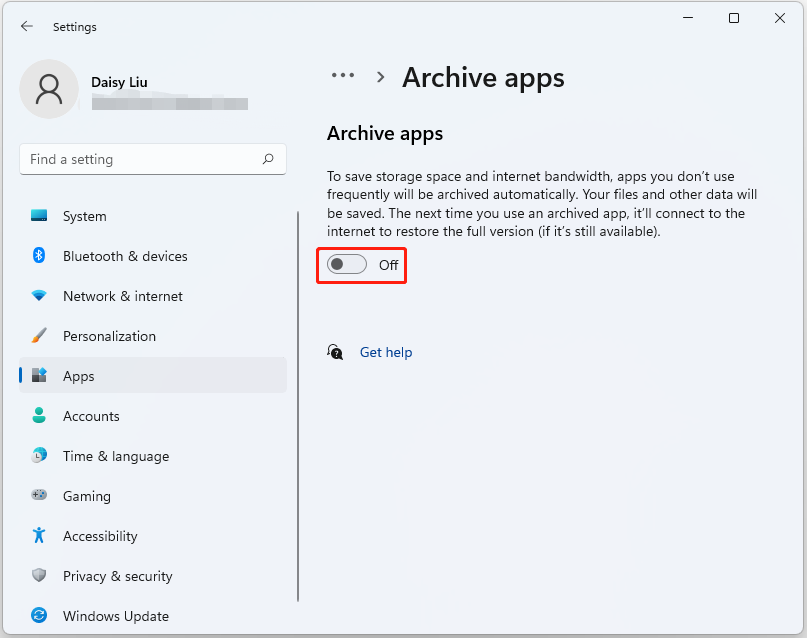 desativar Arquivar aplicativos