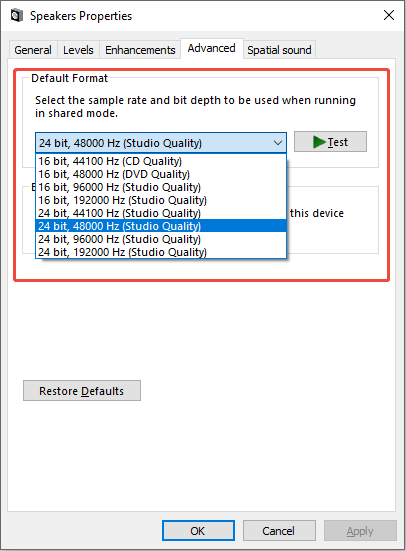 set the Default Format
