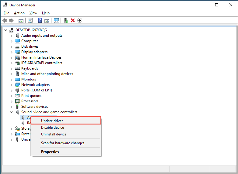 select Update driver