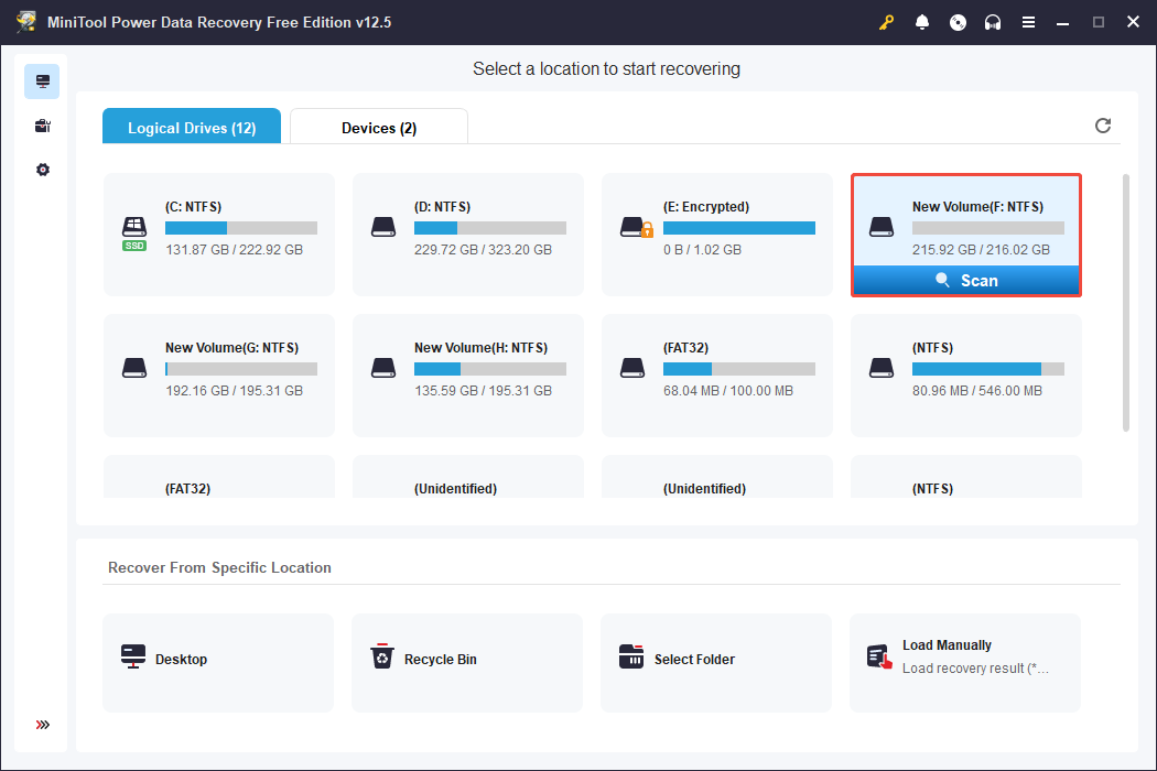 click the Scan button in MiniTool Power Data Recovery