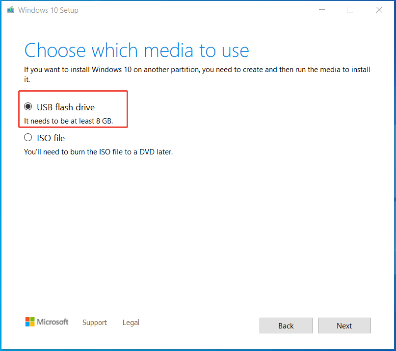 Windows 10 Media Creation Tool create bootable USB