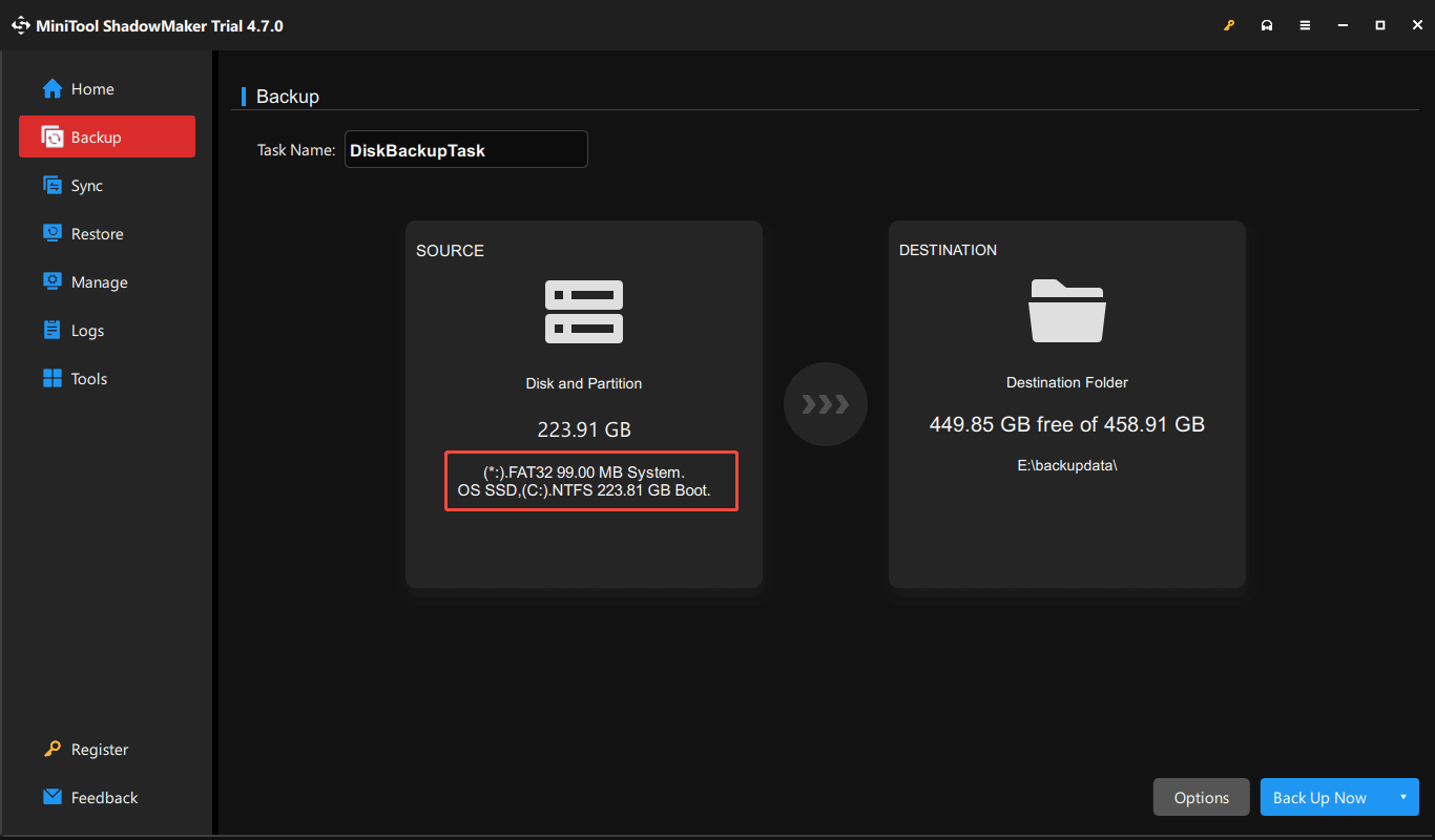 system backup in MiniTool ShadowMaker