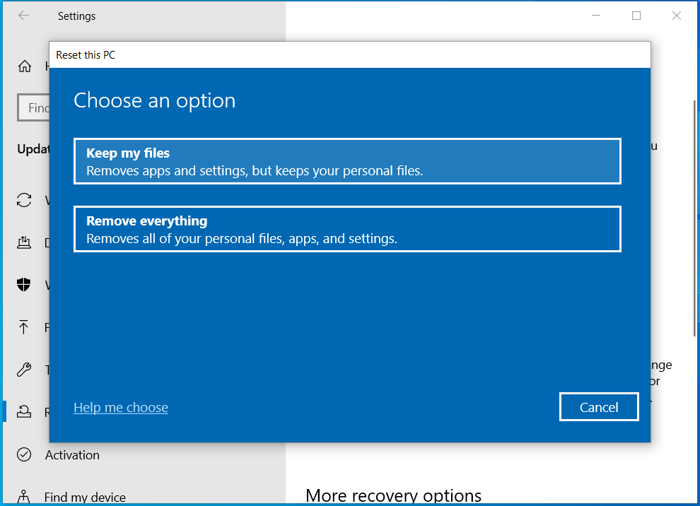 Reset this PC keep files or remove everything
