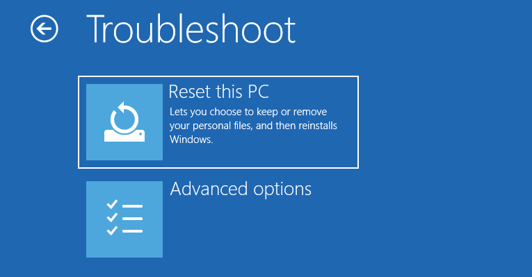 reset this PC from WinRE