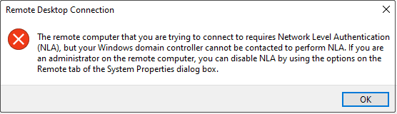 the remote desktop connection error message