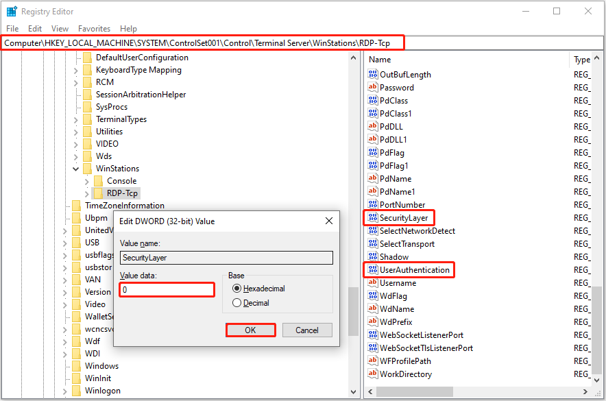 change the registry values in Registry Editor