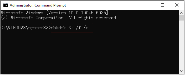 scan the E drive for file system errors and repair them