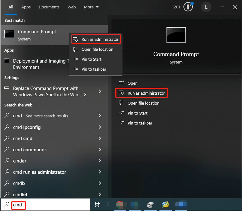 eseguire il prompt dei comandi come amministratore