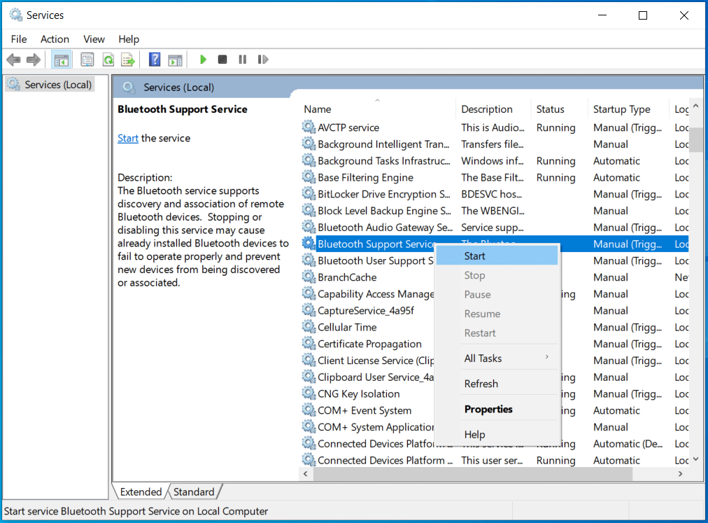 start Bluetooth Support Service