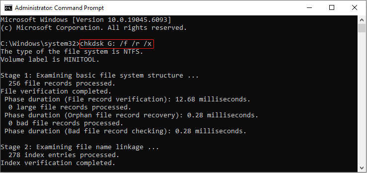 run CHKDSK using Command Prompt