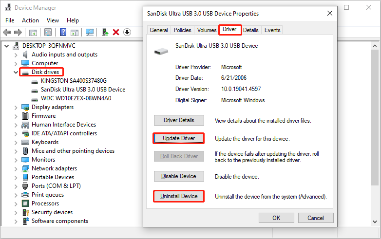 update or uninstall the driver