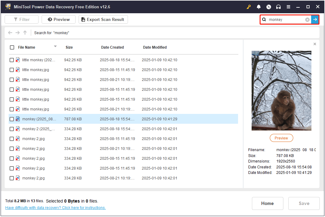 search for a specific file in MiniTool Power Data Recovery
