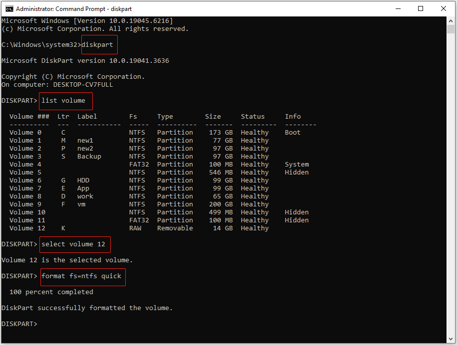 format the RAW drive to NTFS in Command Prompt