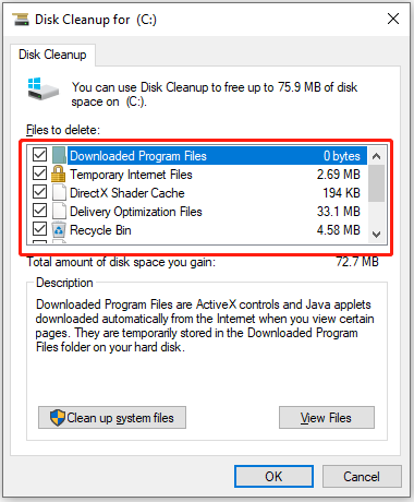 select the items you want to clean up to delete