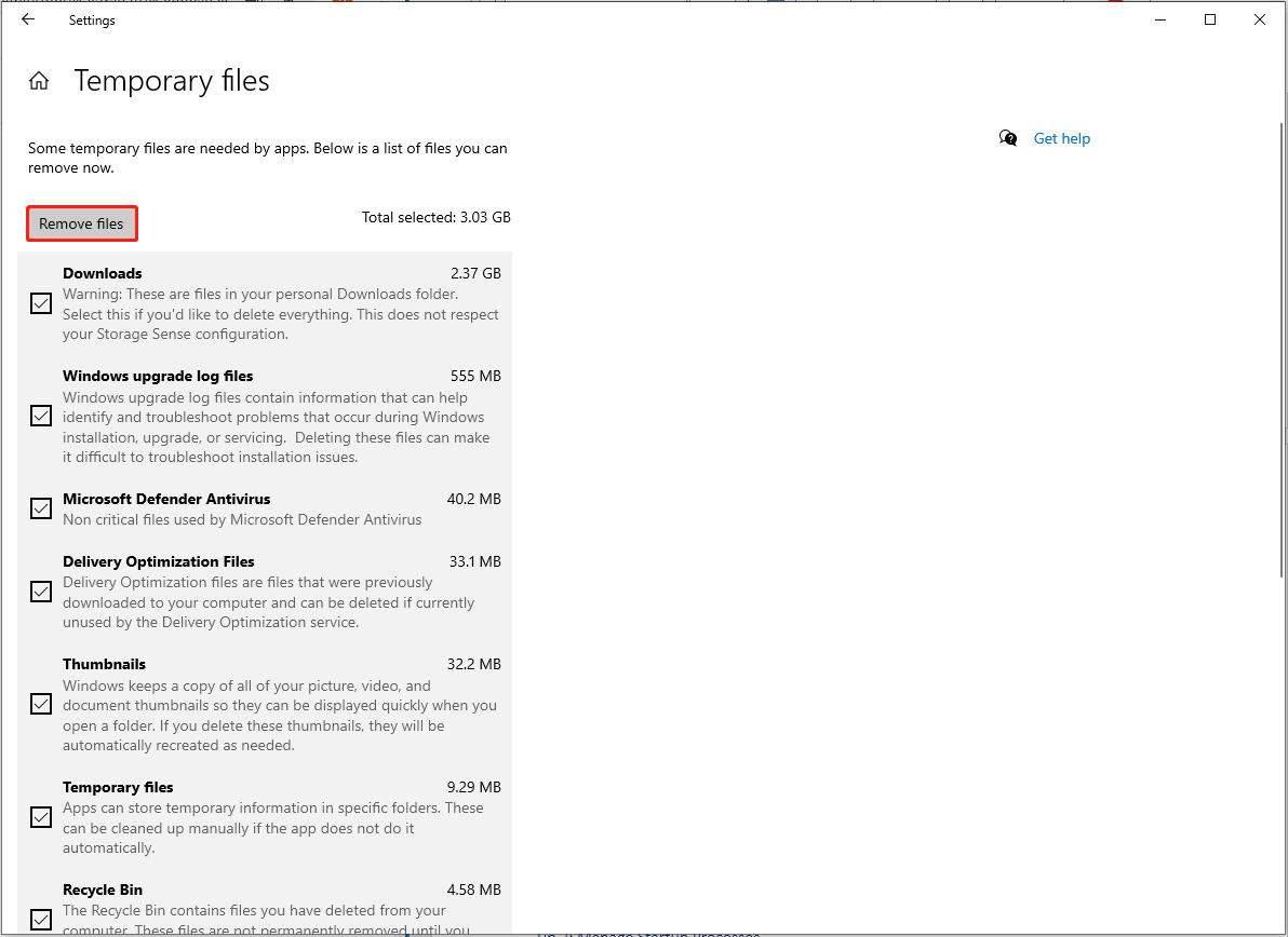 hit Remove files to clear these accumulated junk files
