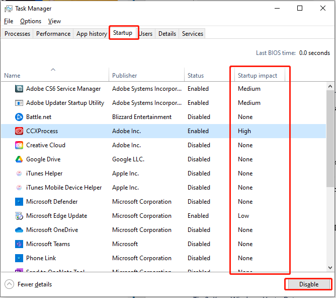 disable the high-impact startup programs in Task Manager