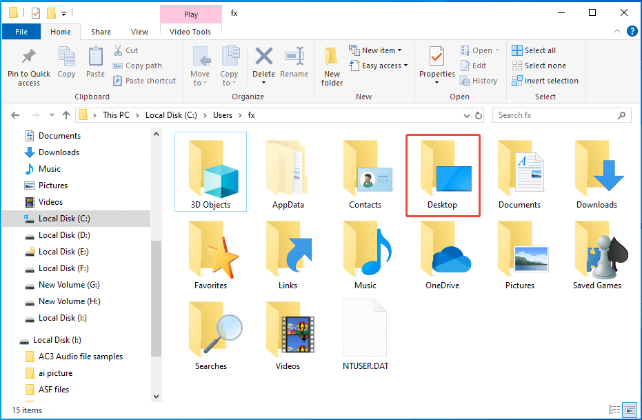 the Desktop folder