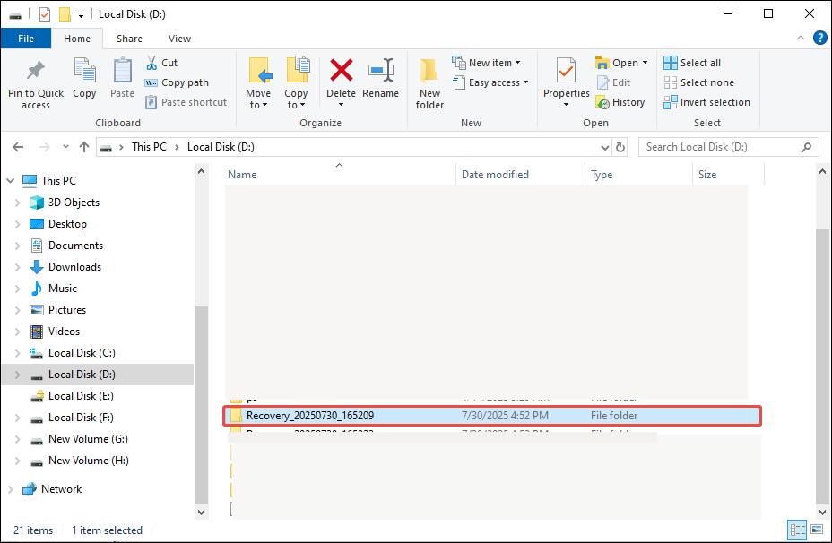 locate the Recovery folder