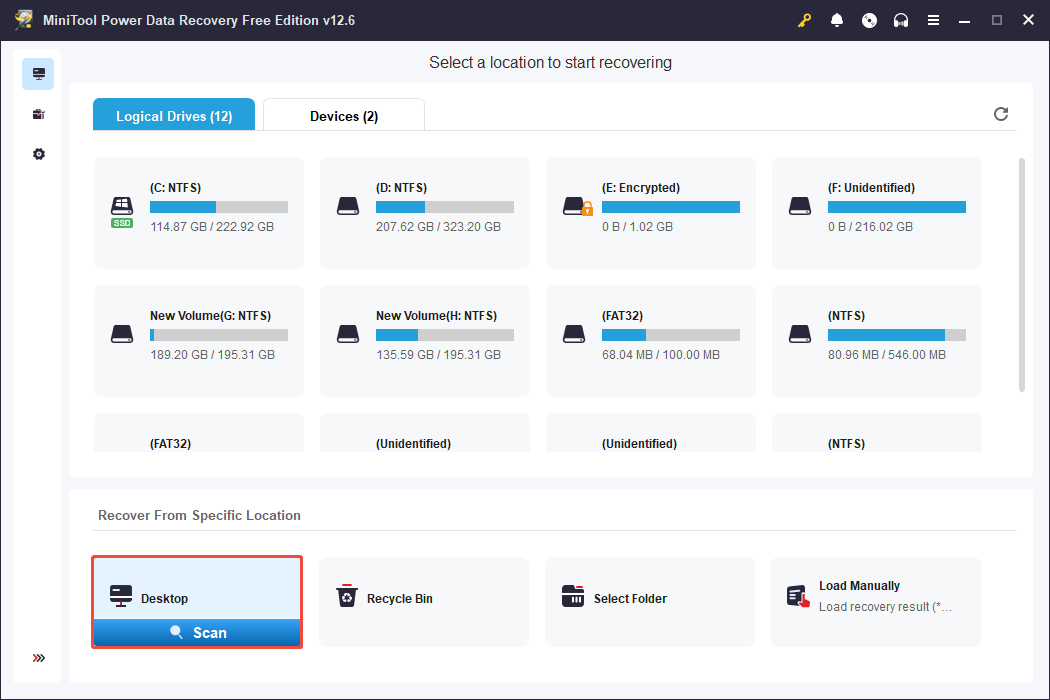 scan the desktop through MiniTool Power Data Recovery