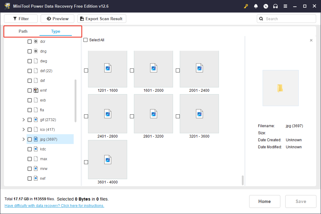 the Path and Type features in MiniTool Power Data Recovery
