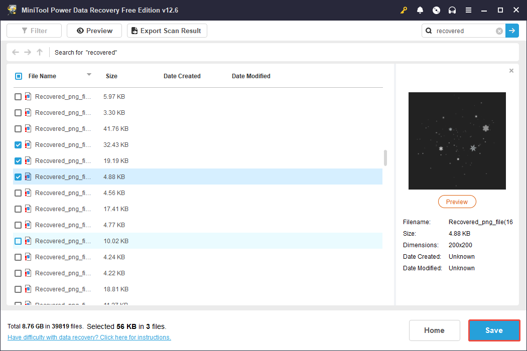 tick wanted files and click Save in MiniTool Power Data Recovery