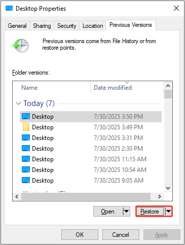 click the Restore button