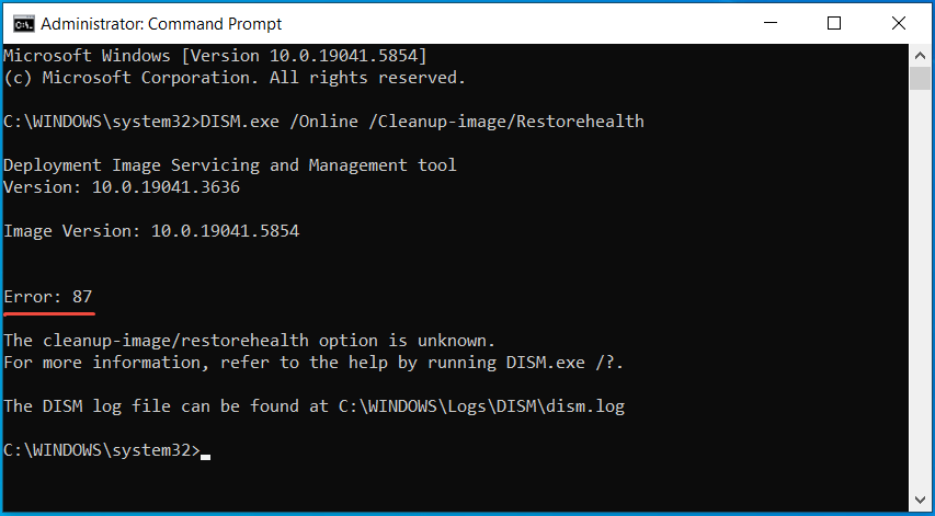 error 87 when running DISM