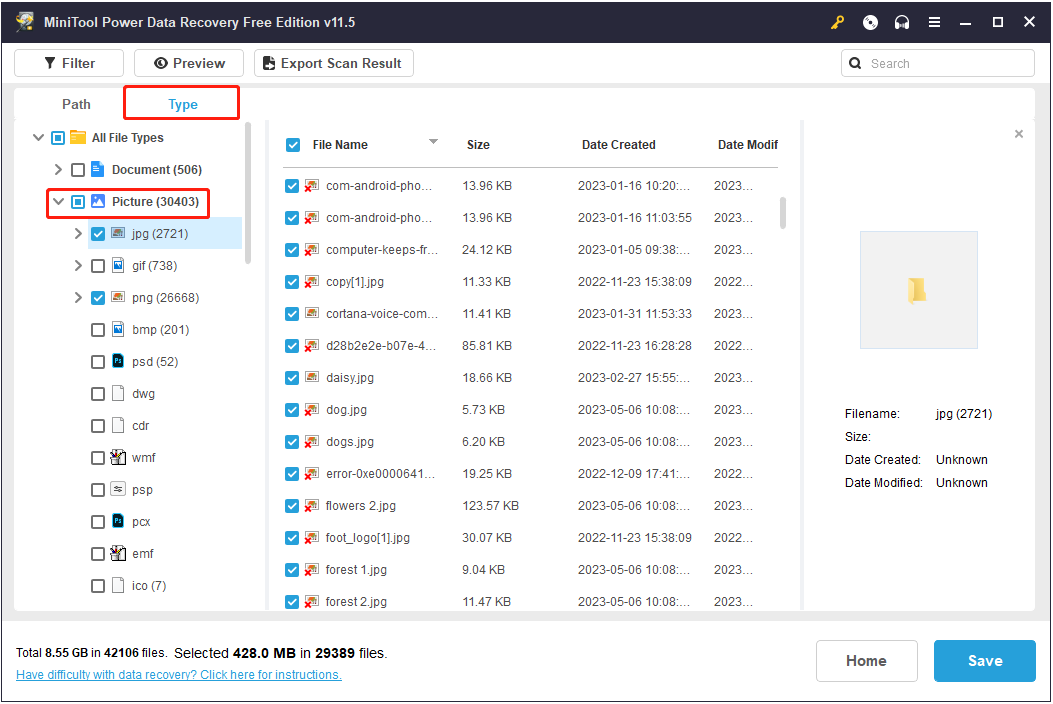 especificar formatos de imagen